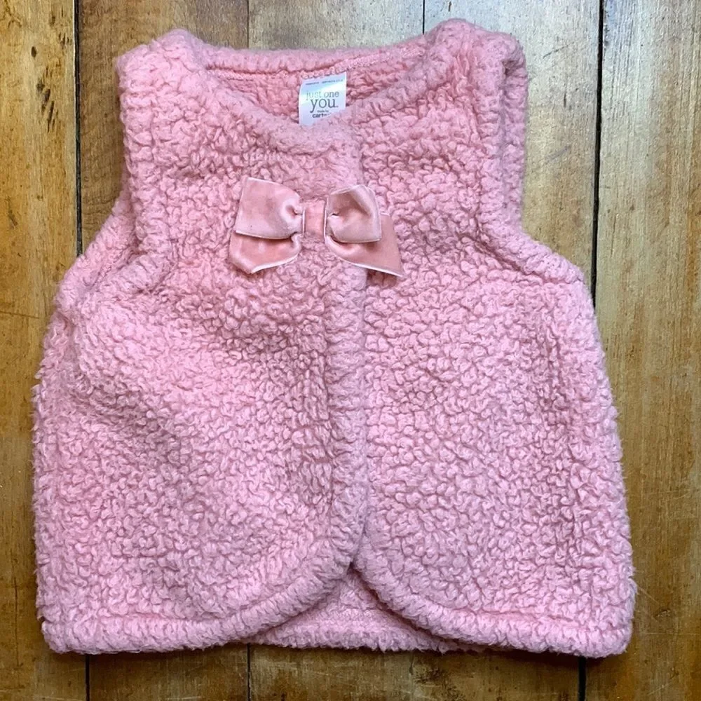 Carters Sherpa vest 18 months pink bow spring winter Easter